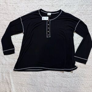 NWT Suzanne Betro Black Contrast Stitch Henley Tunic size 3x